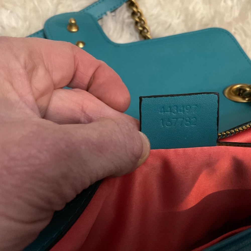 Authentic GUCCI Blue Velvet GG Marmont Shoulder Bag - Picture 8 of 11